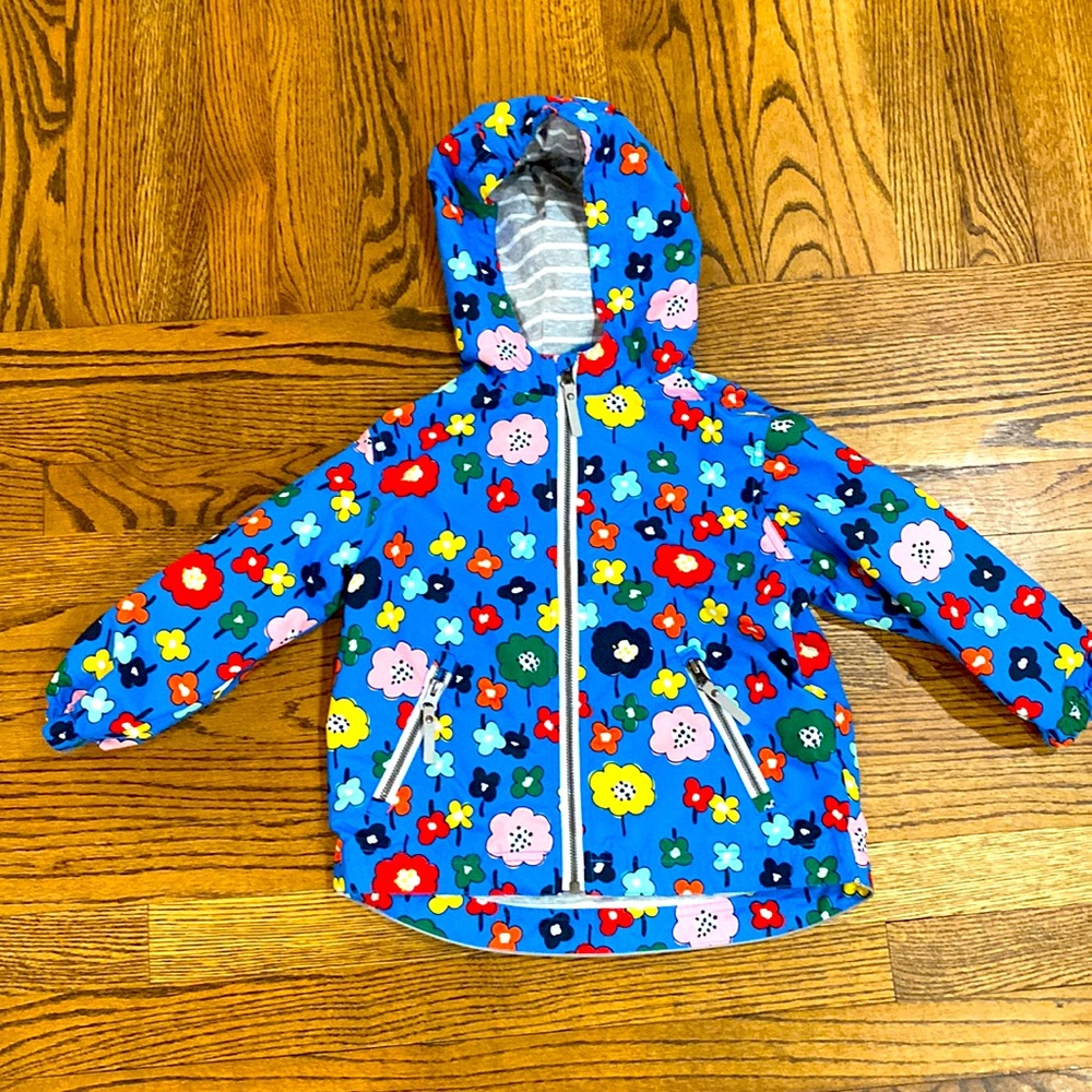 Hanna Andersson Bright Blue Floral Raincoat with Multicolor Flowers